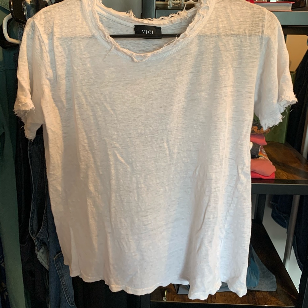 Vici White Distressed Tee